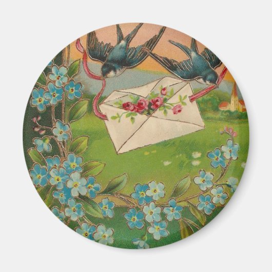 Briefkaart van de vogelstand en de bloemen Magneet (Voorkant)