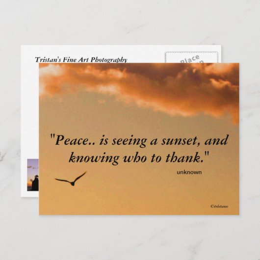 Briefkaart van de vreedzame zonsondergang (Voorkant / Achterkant)