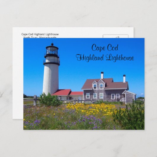 Briefkaart van de vuurtoren van Cape Cod Highland (Voorkant / Achterkant)