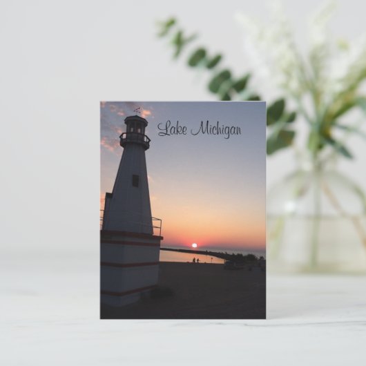 Briefkaart van de vuurtoren van het meer Michigan  (Staand voorkant)