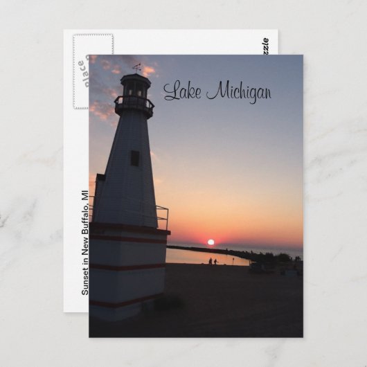 Briefkaart van de vuurtoren van het meer Michigan (Voorkant / Achterkant)