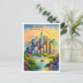 Briefkaart van de Waterverf van de skyline van hon (Staand voorkant)