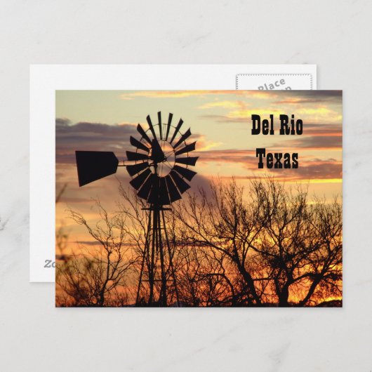 Briefkaart van de windmolen van Del Rio Texas (Voorkant / Achterkant)