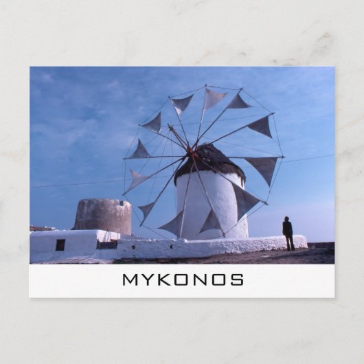 Briefkaart van de windmolen van Mykonos (Voorkant)