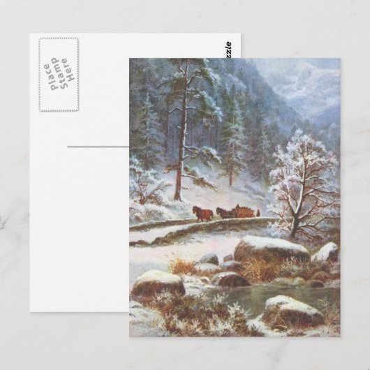 Briefkaart van de Winterscene met paarden en sneeu (Voorkant / Achterkant)