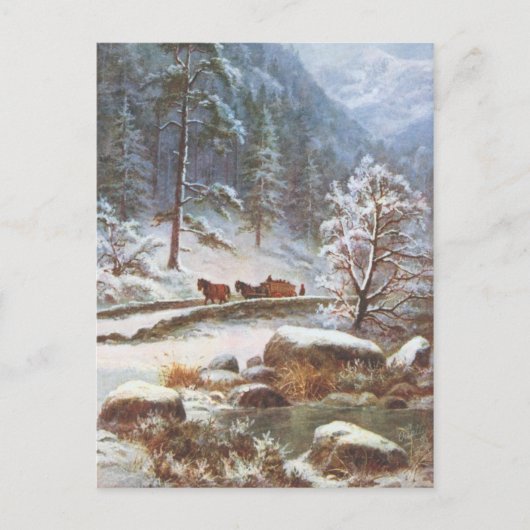 Briefkaart van de Winterscene met paarden en sneeu (Voorkant)