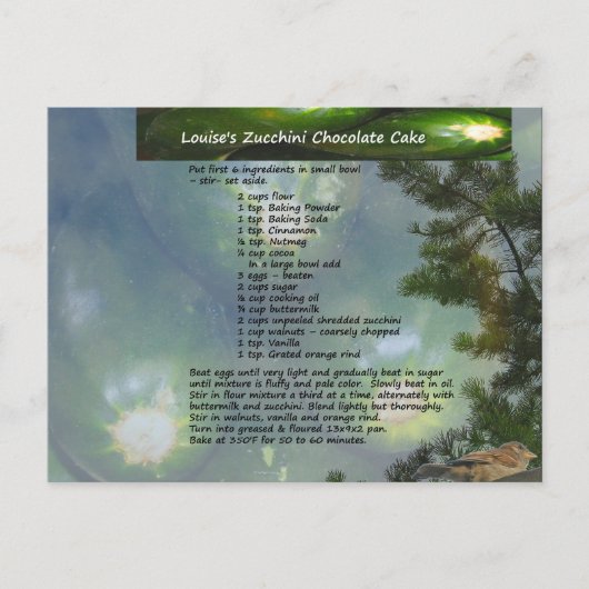 Briefkaart van de Zucchini Chocolate Cake van Loui (Voorkant)