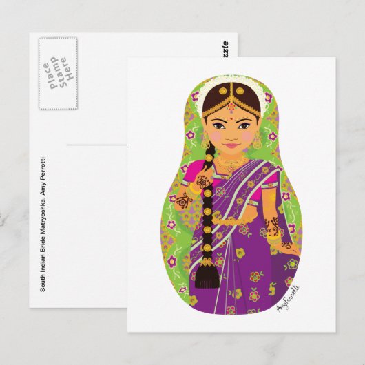 Briefkaart van de Zuid-Indische Bride Matryoshka (Voorkant / Achterkant)