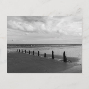 Briefkaart van de zwarte en witte strandscène