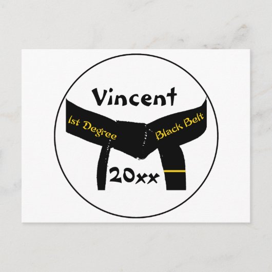 Briefkaart van de zwarte gordel in de eerste graad (Voorkant)