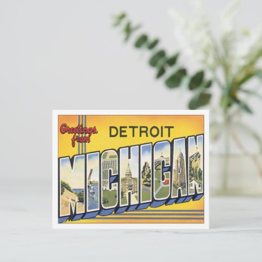 Briefkaart van Detroit Michigan USA (Staand voorkant)