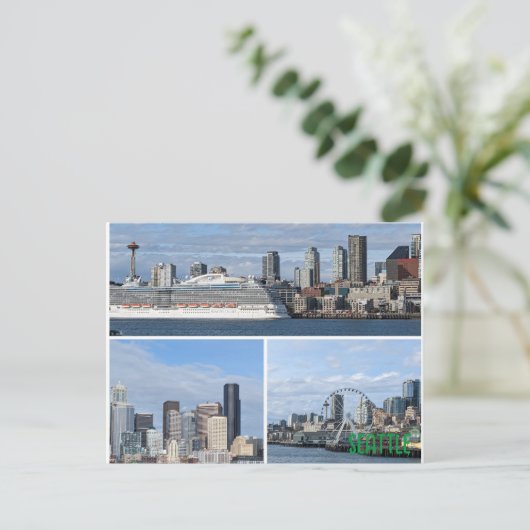 Briefkaart van een collage van Seattle's Skyline (Staand voorkant)