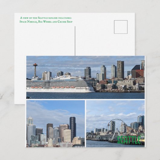 Briefkaart van een collage van Seattle's Skyline (Voorkant / Achterkant)