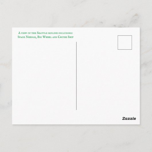 Briefkaart van een collage van Seattle's Skyline (Achterkant)