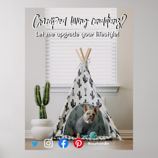 briefkaart van een grappig vastgoed, een gekke hon poster (Voorkant)