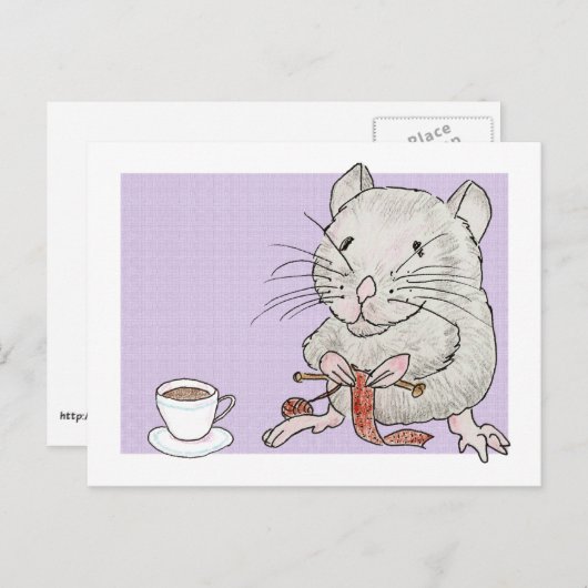 Briefkaart van een grijze hamster die een sjaal br (Voorkant / Achterkant)