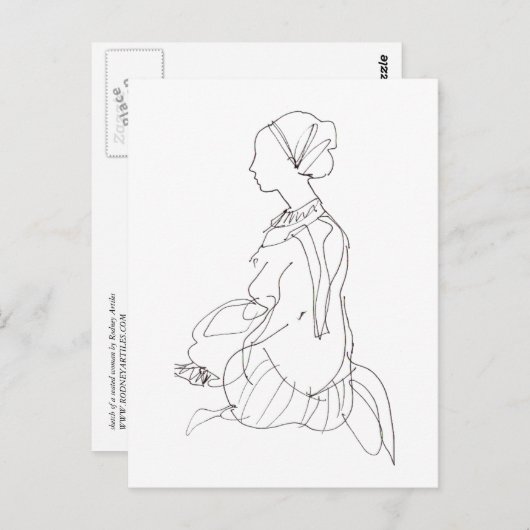 briefkaart van een zittende vrouw (Voorkant / Achterkant)