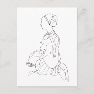 briefkaart van een zittende vrouw