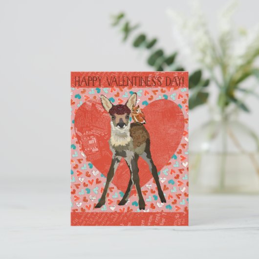 BRIEFKAART VAN FAWN & OWL VALENTIJNS (Staand voorkant)
