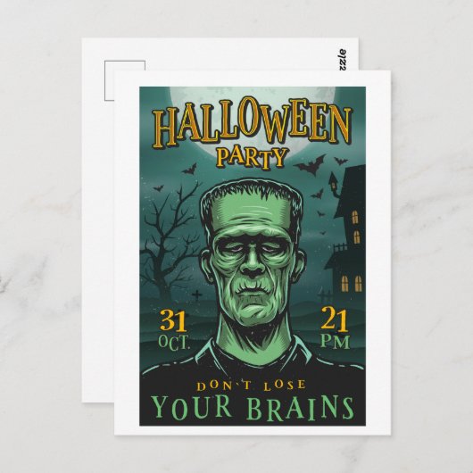 Briefkaart van Frankenstein Halloween Party (Voorkant / Achterkant)