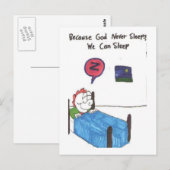 Briefkaart van geanimeerde grappige kerkelijke tek (Voorkant / Achterkant)