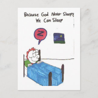 Briefkaart van geanimeerde grappige kerkelijke tek