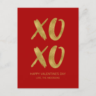 Briefkaart van geborsteld goudolie XOXO-Valentijn