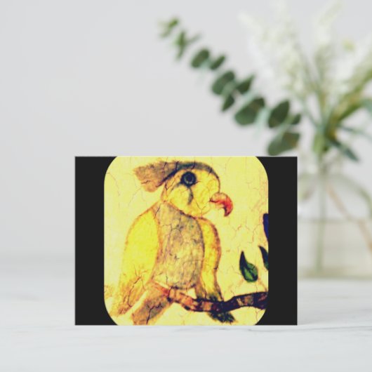 Briefkaart van gele en zwarte  vogel (Staand voorkant)