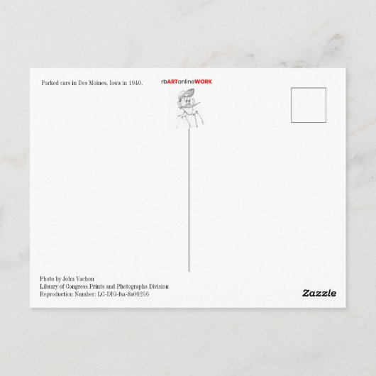 Briefkaart van geparkeerde auto's (Achterkant)