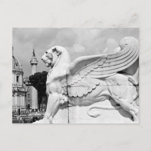 Briefkaart van gevleugelde leeuw standbeeld, Rome,