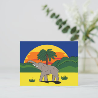 Briefkaart van goudolifanten en palmbomen