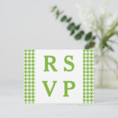 Briefkaart van Green Houndstooth Wedding RSVP (Staand voorkant)
