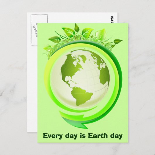 Briefkaart van groene aarde (Voorkant / Achterkant)