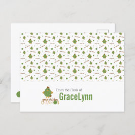 Briefkaart van groene en bruine kippen