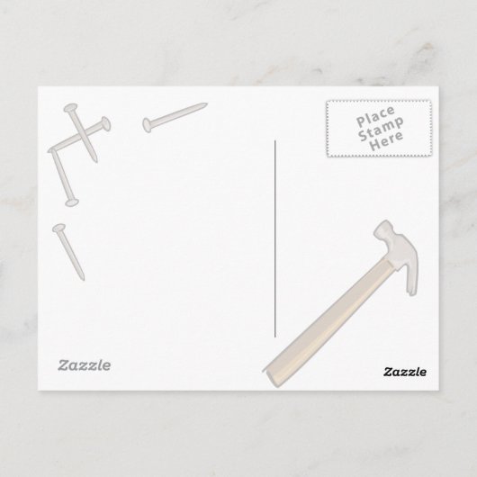 Briefkaart van hamer en spijkers (Achterkant)