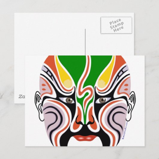 Briefkaart van het Chinese Peking Opera-masker (Voorkant / Achterkant)