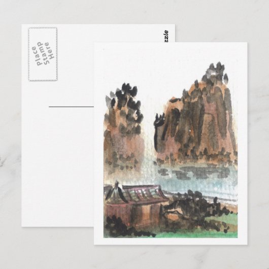 Briefkaart van het Chinese rivierlandschap (Voorkant / Achterkant)