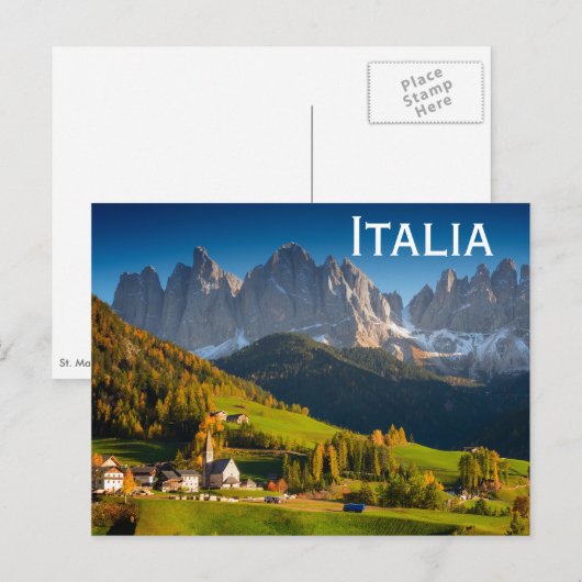 Briefkaart van het dorp Dolomites met de tekst "It (Voorkant / Achterkant)