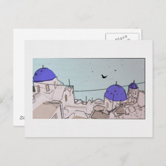 Briefkaart van het Grieks Afbeelding van Santorini (Voorkant / Achterkant)