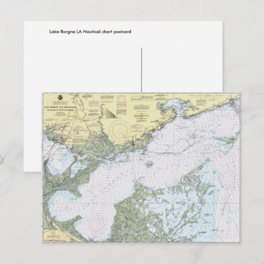 Briefkaart van het meer Borgne LA Nautical Chart (Voorkant / Achterkant)