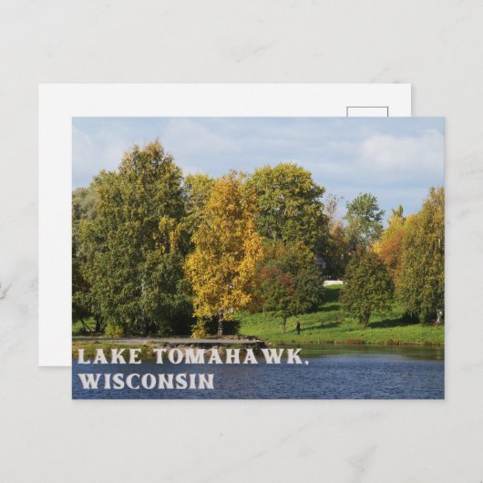 Briefkaart van het meer Tomahawk Wisconsin (Voorkant / Achterkant)