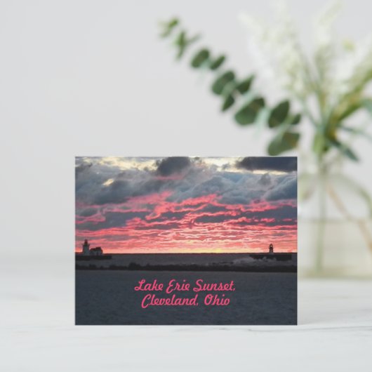 Briefkaart van het meer van Erie Sunset (Cleveland (Staand voorkant)