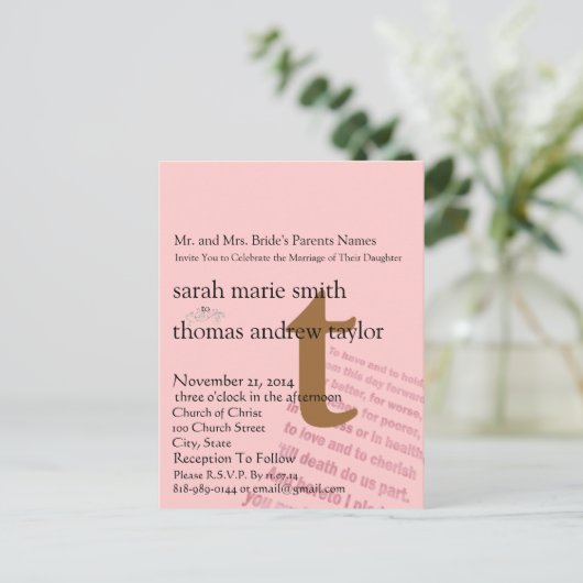 Briefkaart van het moderne monogram van het huweli (Staand voorkant)