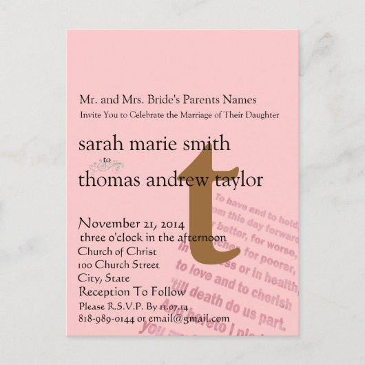 Briefkaart van het moderne monogram van het huweli (Voorkant)