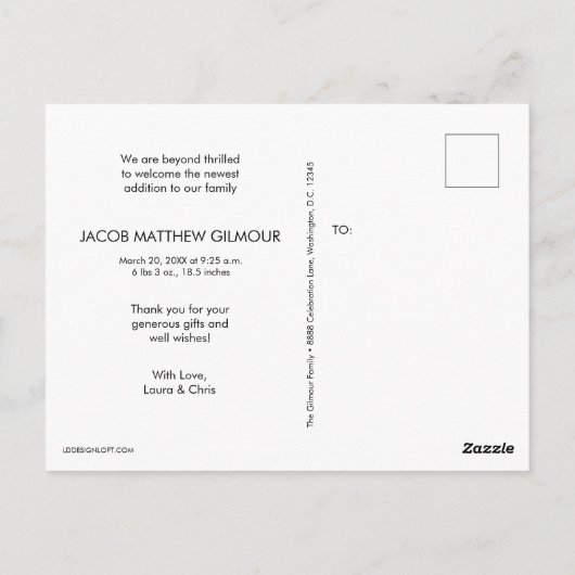 Briefkaart van het moderne script baby Boy Photo b (Achterkant)