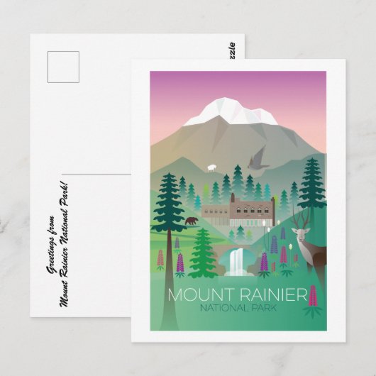Briefkaart van het Nationaal Park Mount Rainier (Voorkant / Achterkant)