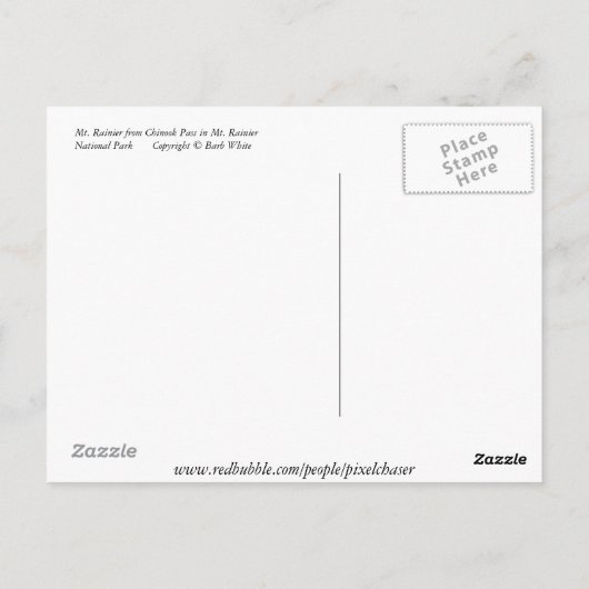 Briefkaart van het nationaal park Rainier (Achterkant)