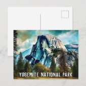 Briefkaart van het nationale park Half Dome Yosemi (Voorkant / Achterkant)