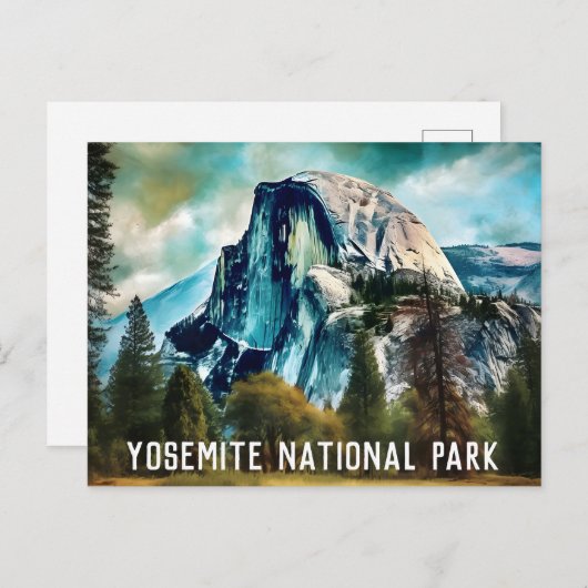 Briefkaart van het nationale park Half Dome Yosemi (Voorkant / Achterkant)