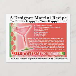 Briefkaart van het Recipe van Watermelon Martini